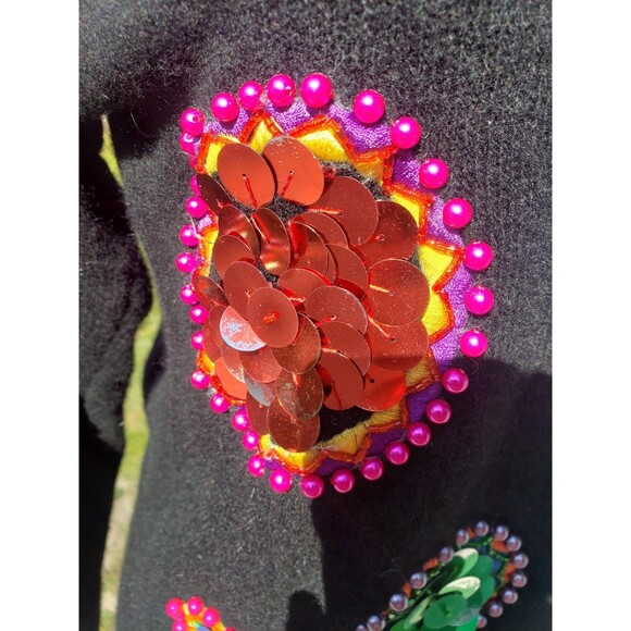 Vtg Cedars M Lambswool Angora Black Sweater Beads Pearls Sequins Ugly Christmas - Picture 9 of 12